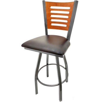 Cherry finish wood back barstool with espresso vinyl seat