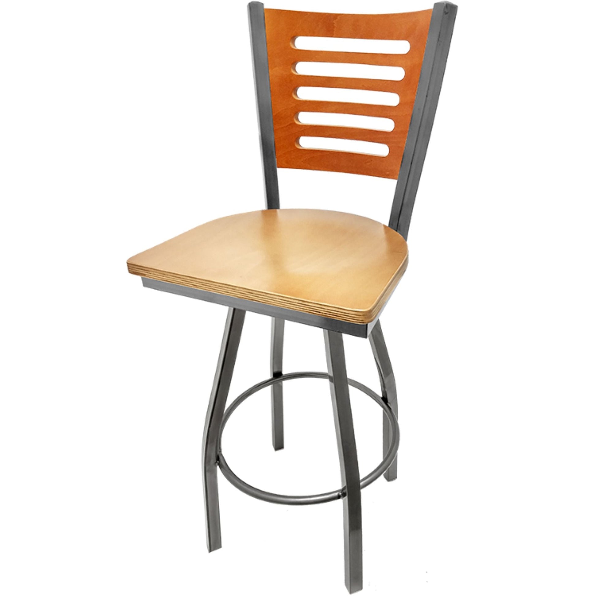 Cherry finish wood back barstool with natural wood seat