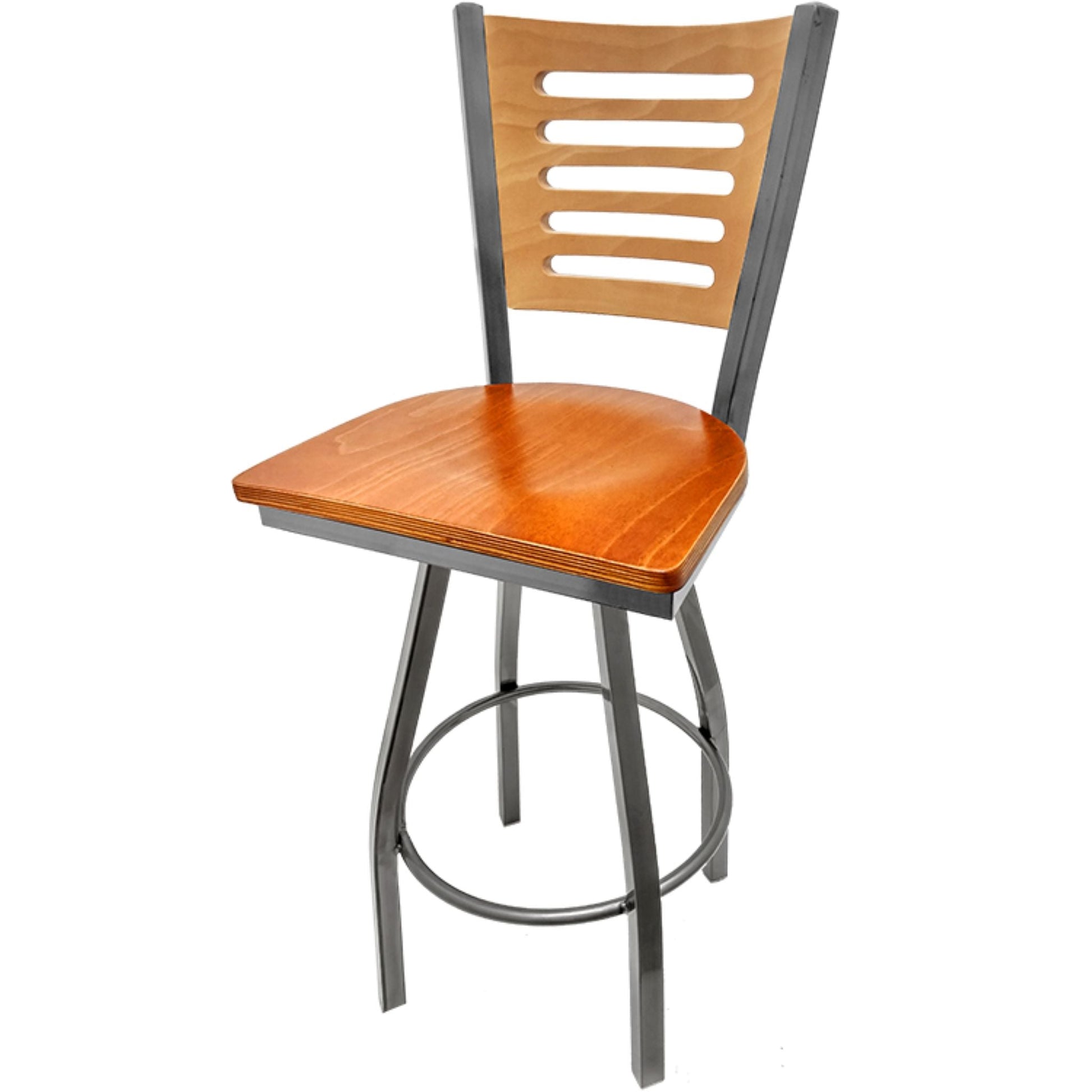 Clear coat wood back barstool with cherry wood seat