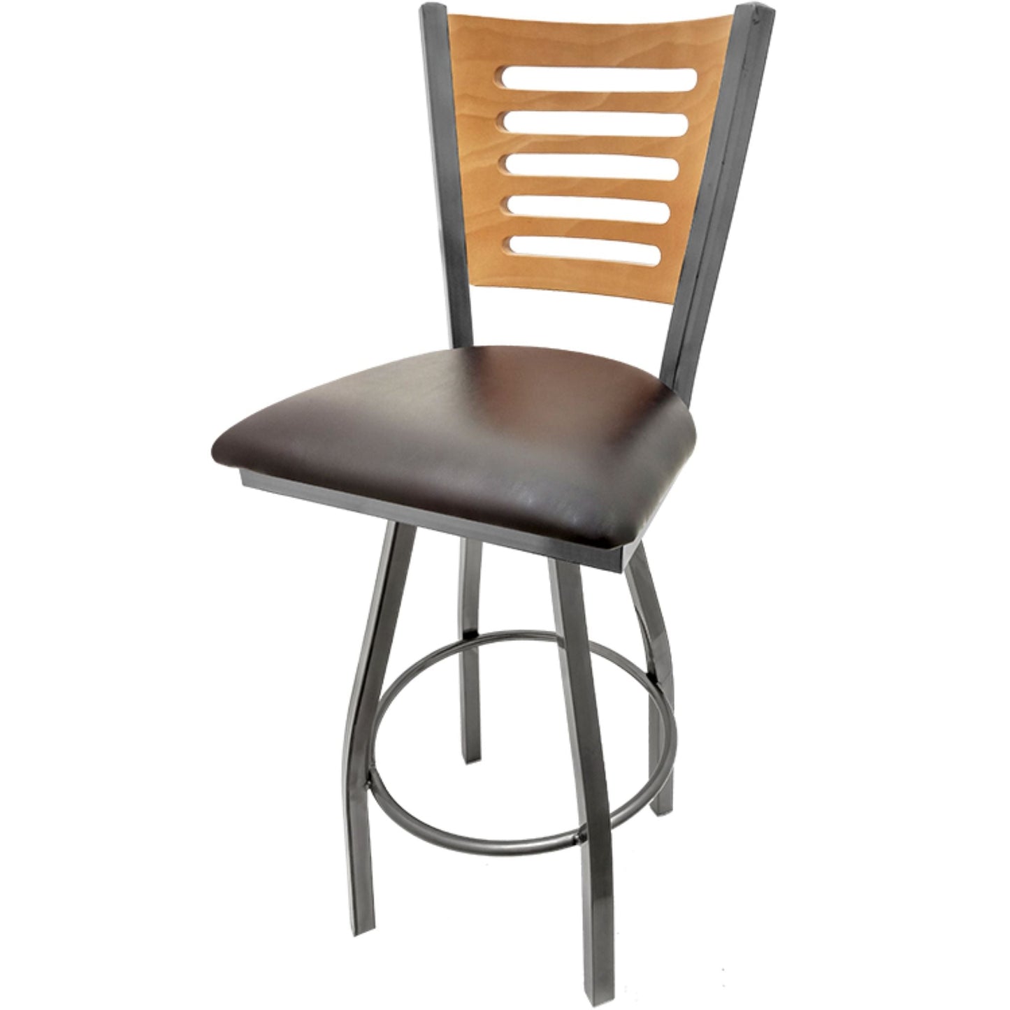 Clear coat wood back barstool with espresso vinyl seat
