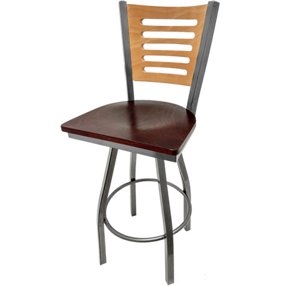 Clear coat wood back barstool with mahogany wood seat