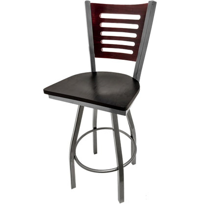 Mahogany wood back barstool with black stain wood seat