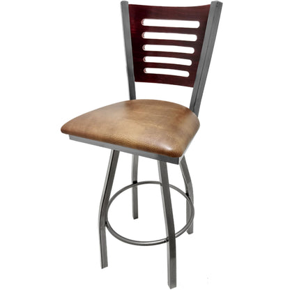 Mahogany finish wood back barstool with buckskin vinyl seat