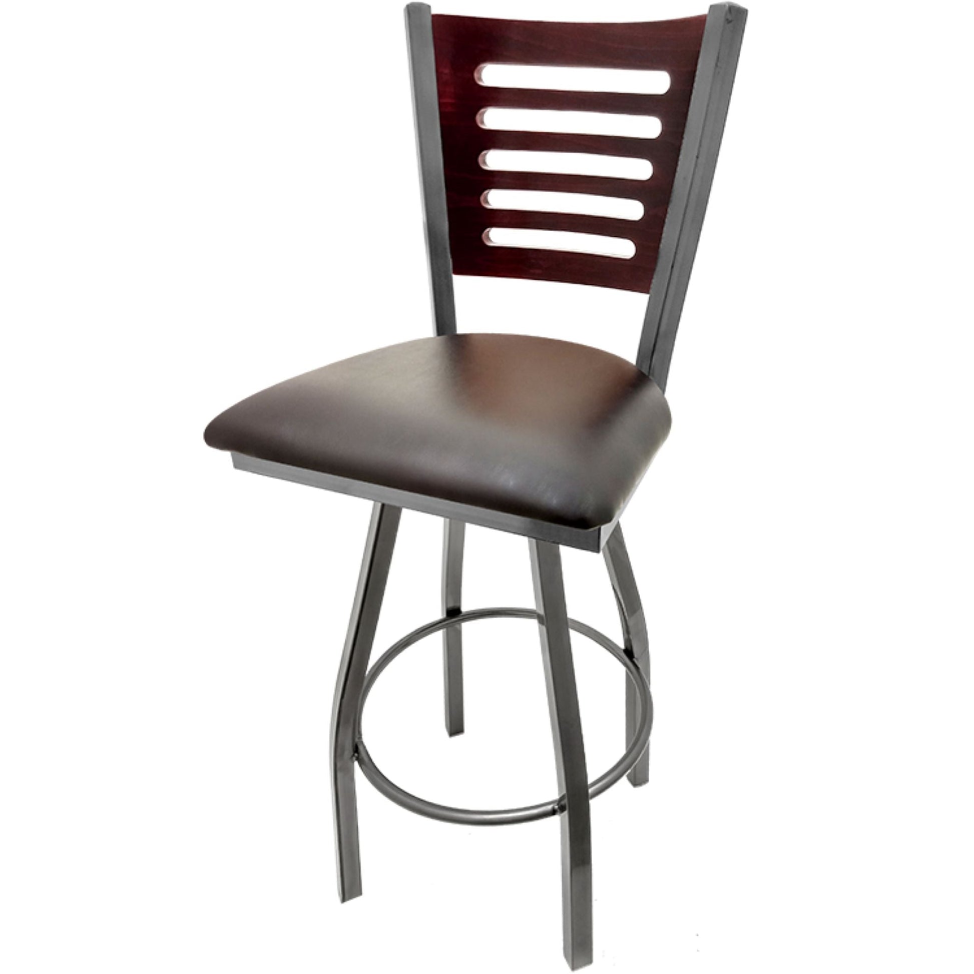 Mahogany finish wood back barstool with espresso vinyl seat