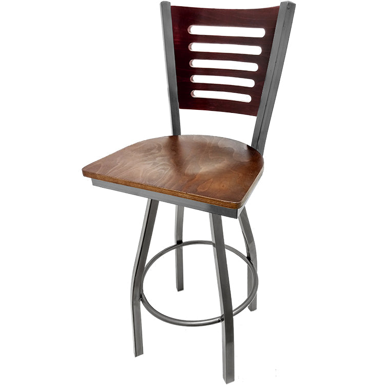 Mahogany wood back barstool with walnut wood seat
