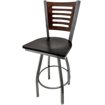 Walnut wood back barstool with black stain wood seat