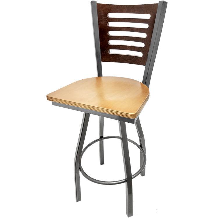 Walnut wood back barstool with natural wood seat