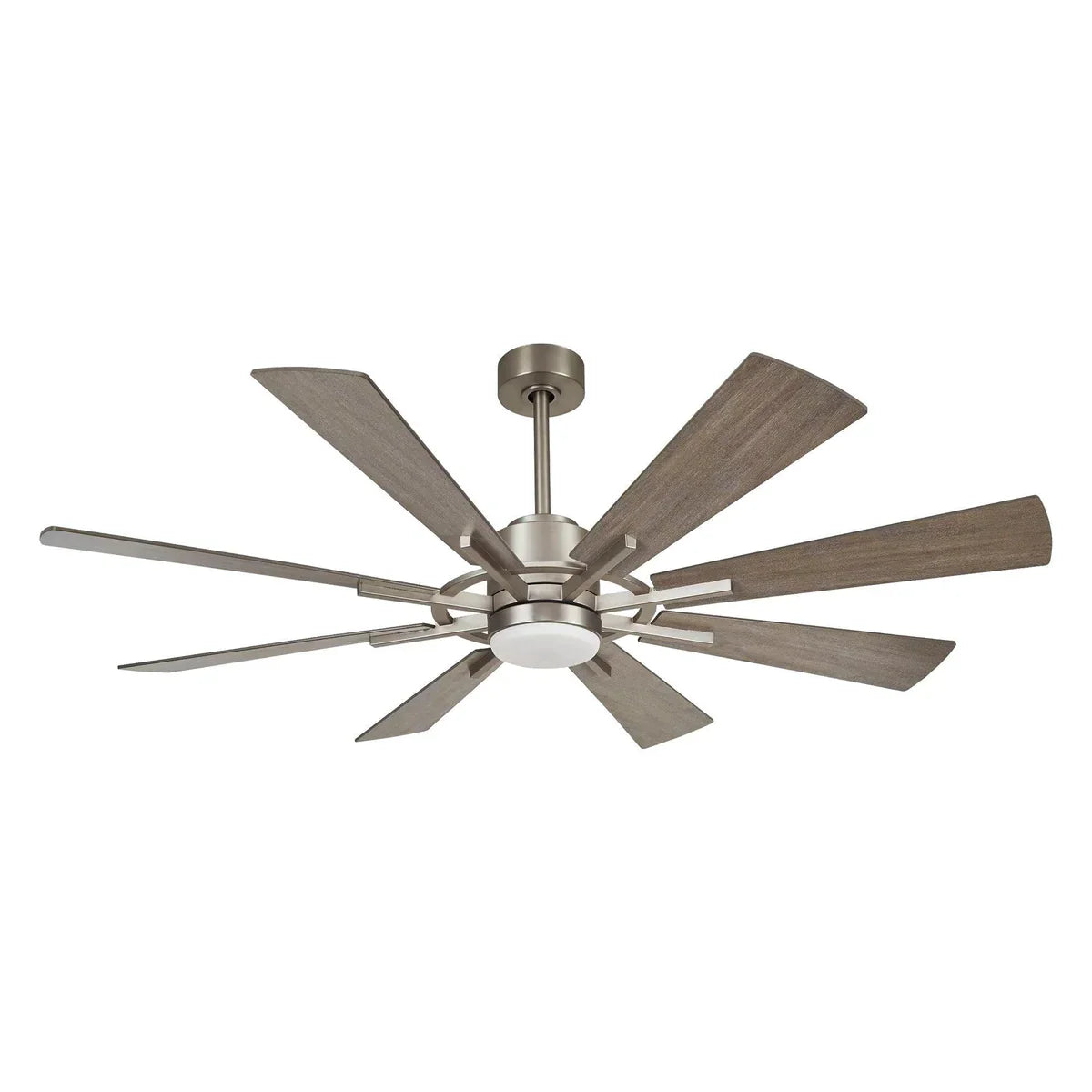 60-inch satin nickel windmill ceiling fan with LED lighting and remote control for modern restaurants or cafés
