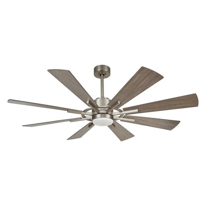 60-inch satin nickel windmill ceiling fan with LED lighting and remote control for modern restaurants or cafés