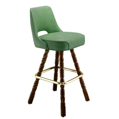 Luxury cutout bar stool with detailed walnut wood legs and swivel seat