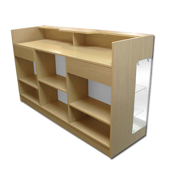 maple checkout counter with glass display front