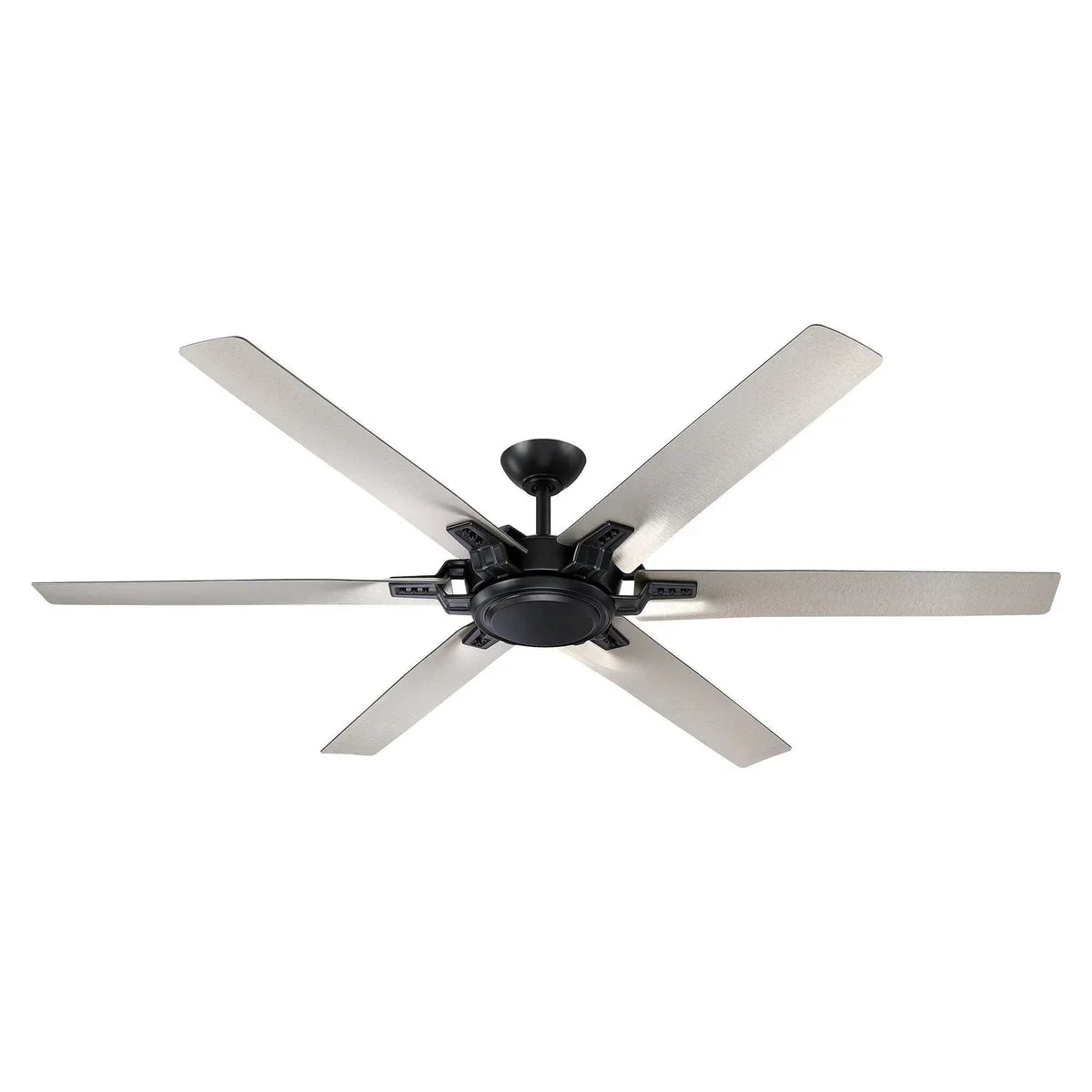 70-inch industrial ceiling fan with brushed nickel finish and silver blades