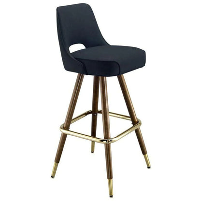 Cutout swivel bar stool with straight walnut wood legs