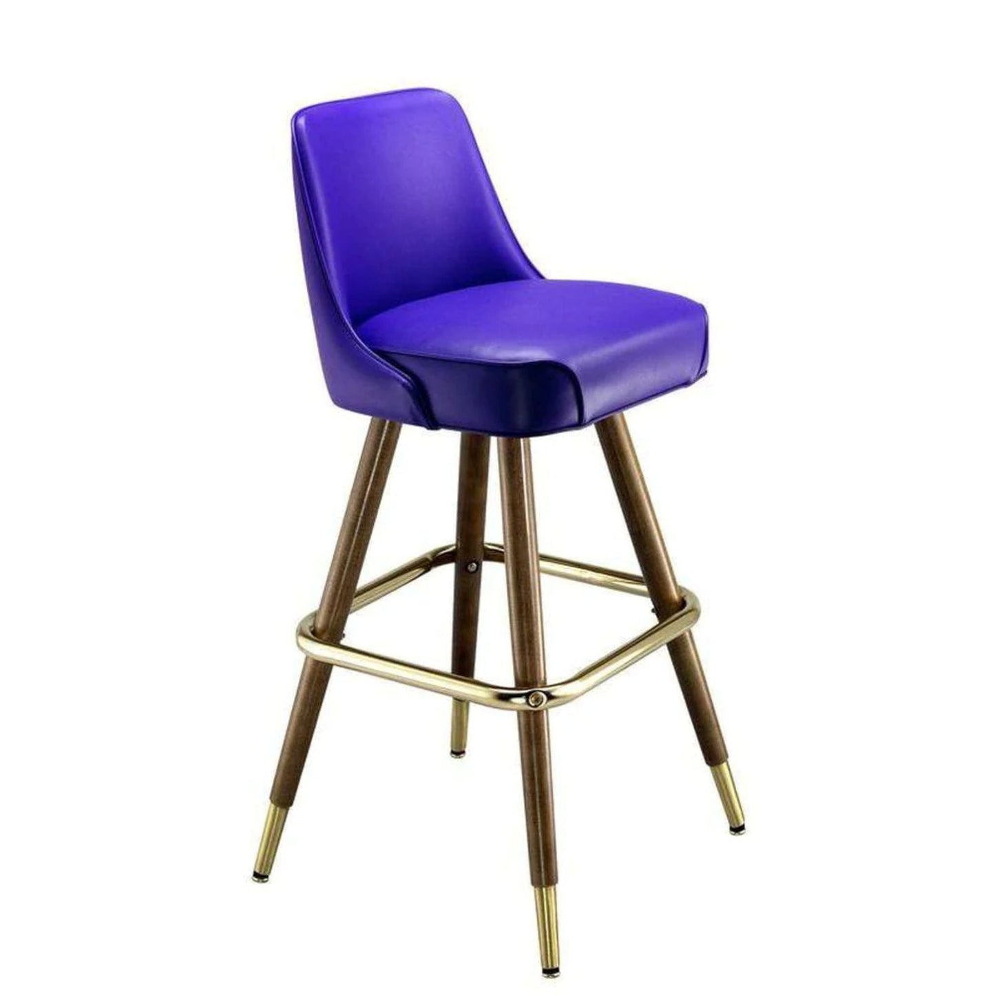Upholstered bar stool with welded metal leg frame and footrest