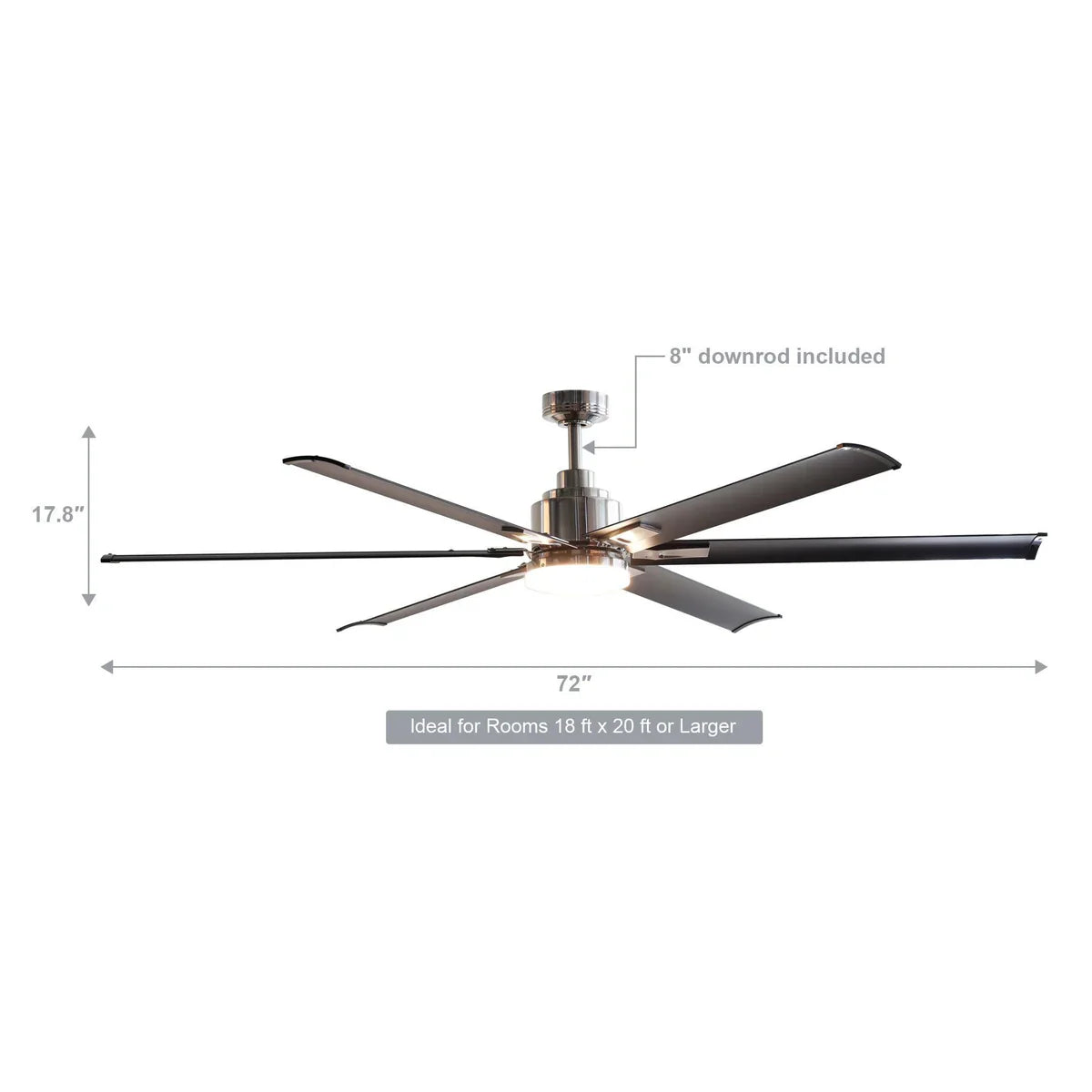 72-Inch Modern DC Motor Ceiling Fan with LED Light and Remote Control – Downrod Mount Reversible Design