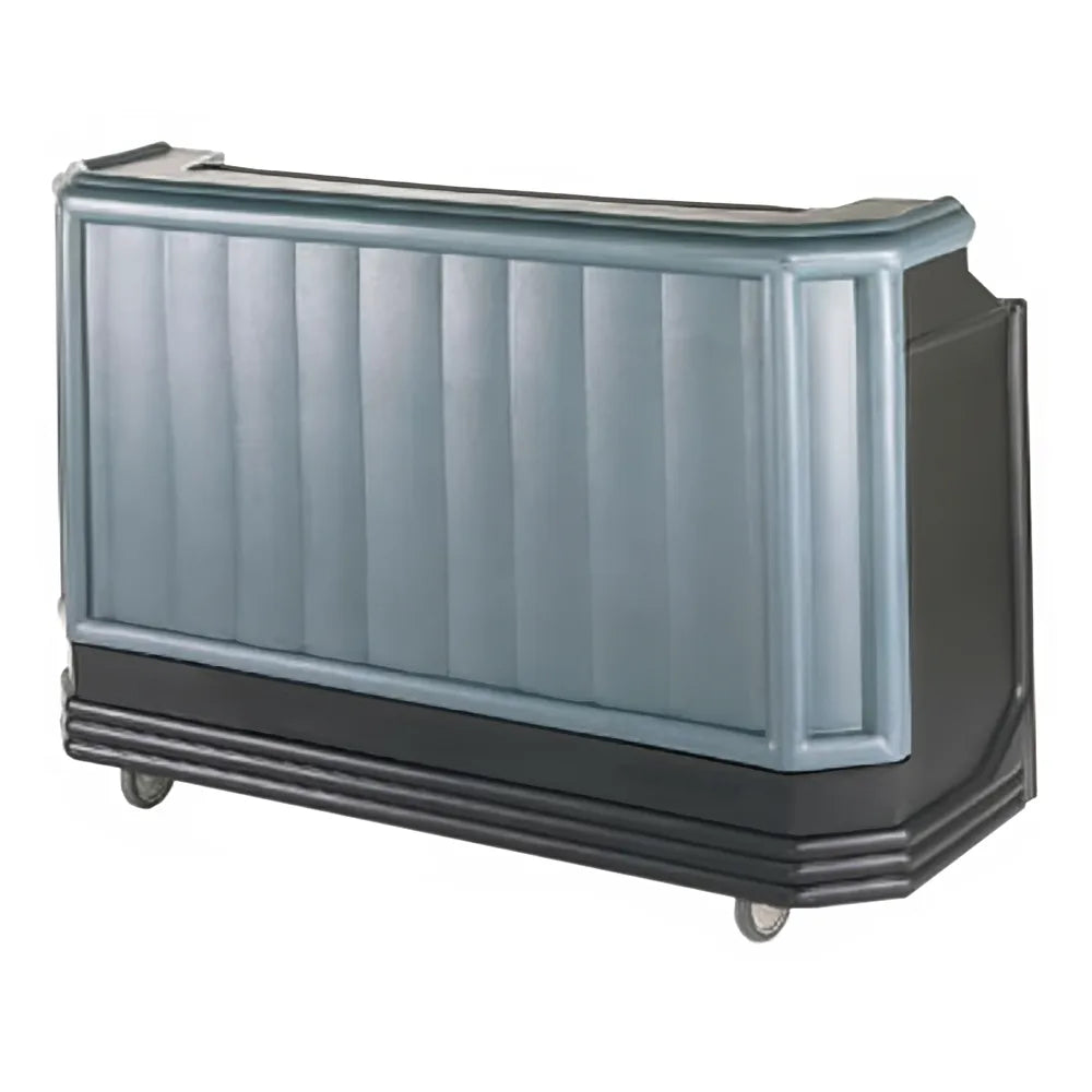 72-inch portable bar in black and gray with center ice sink, detachable front panel, and caster wheels