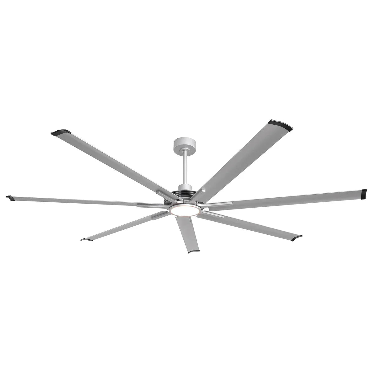 84-inch silver industrial ceiling fan with dimmable LED lighting and remote control for large restaurants or gyms