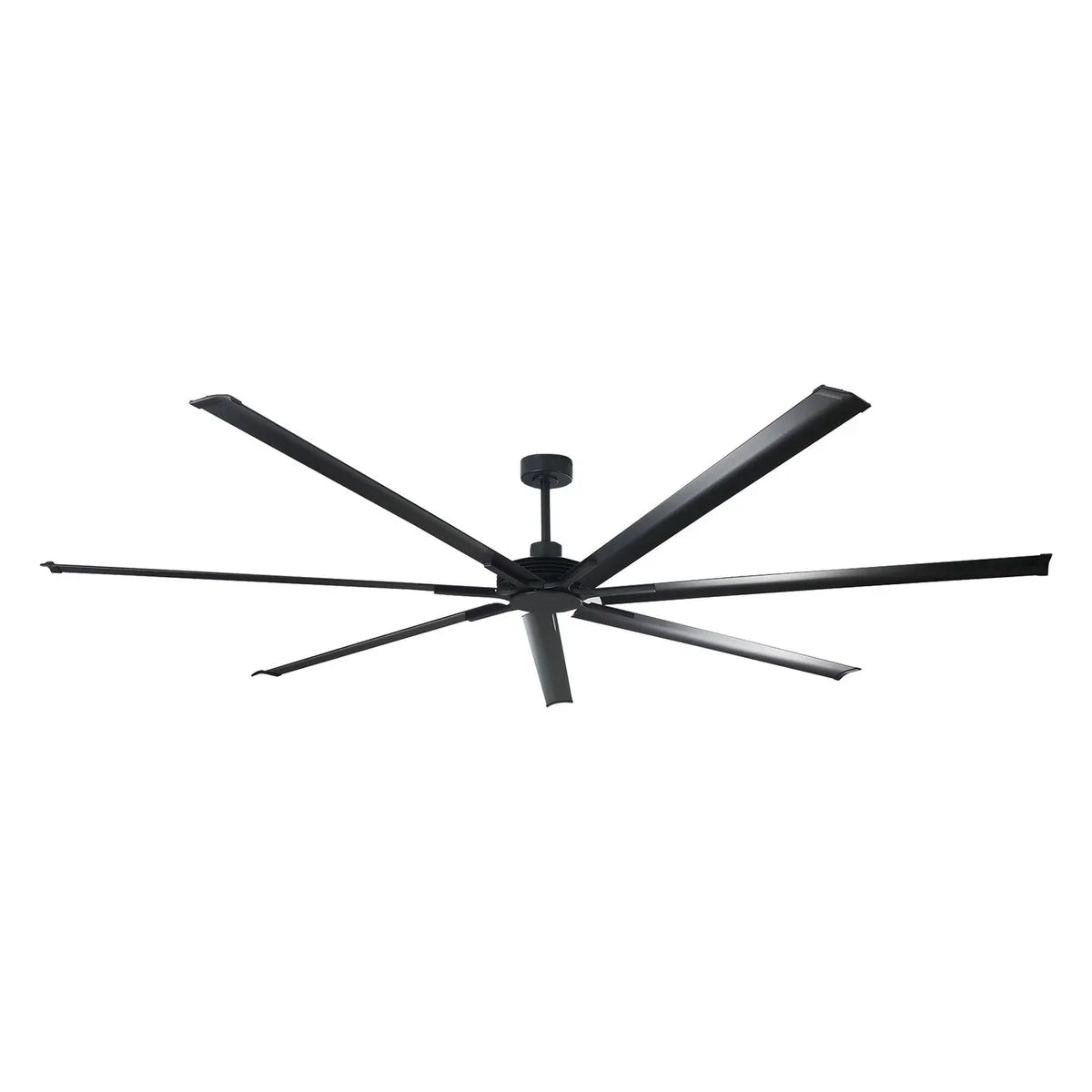 100-inch black ceiling fan with reversible blades and energy-efficient DC motor for bars or dining halls