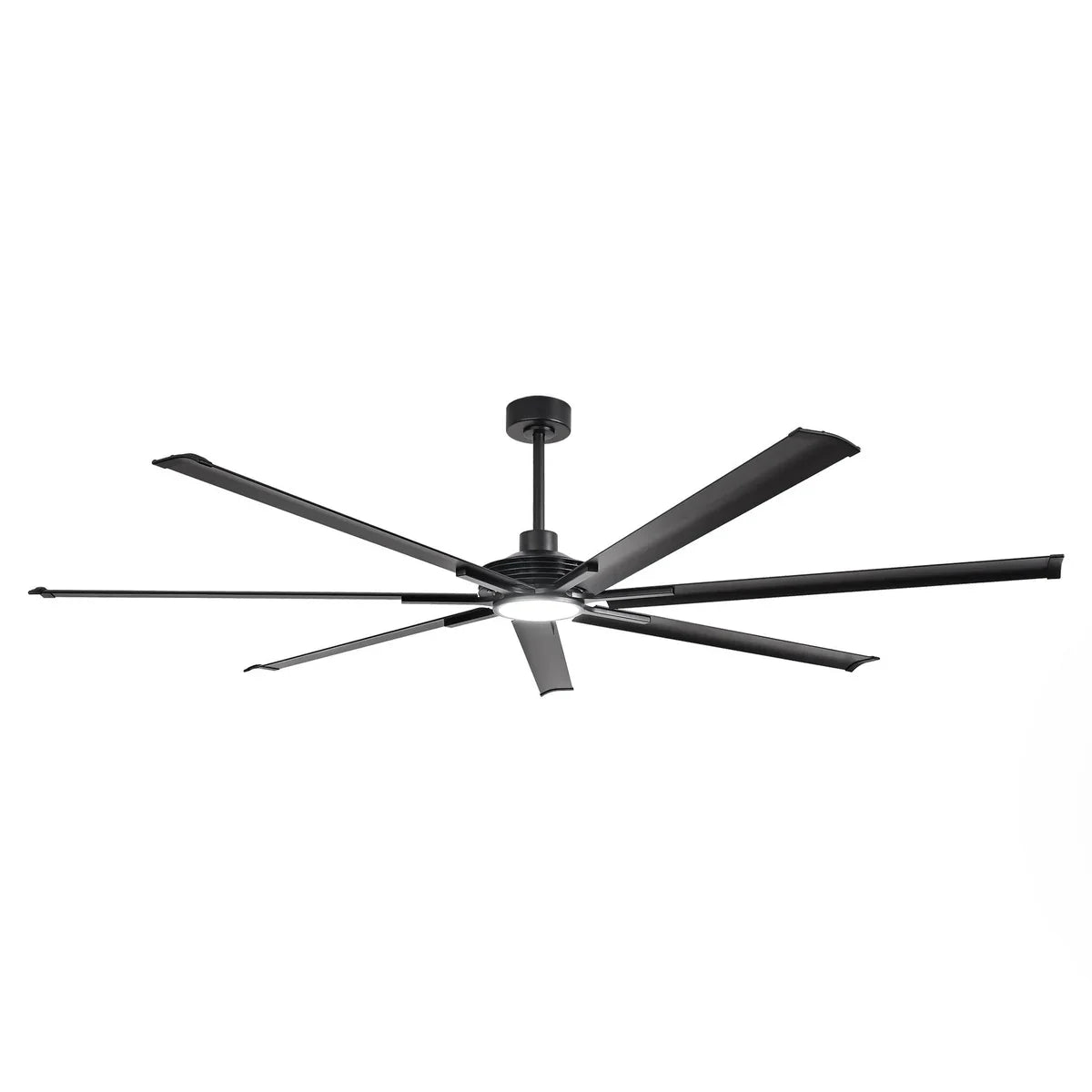 100-inch large black ceiling fan with seven aluminum blades and adjustable lighting for commercial interiors