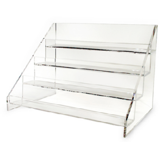 Clear acrylic display stand on a white background