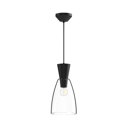 Arlo 7-inch mini pendant light with a clear glass shade and black metal hardware, designed for bar and restaurant ceiling lighting.