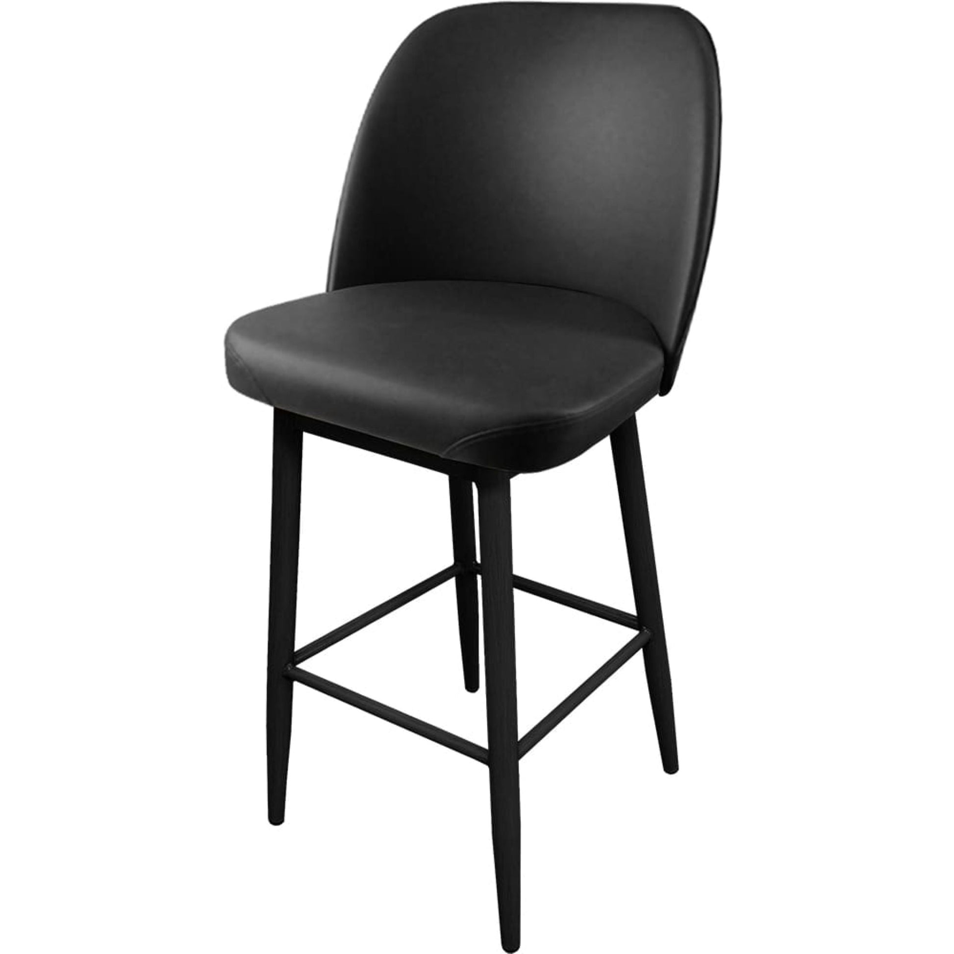 Amata barstool with standard bucket, black frame and black vinyl seat