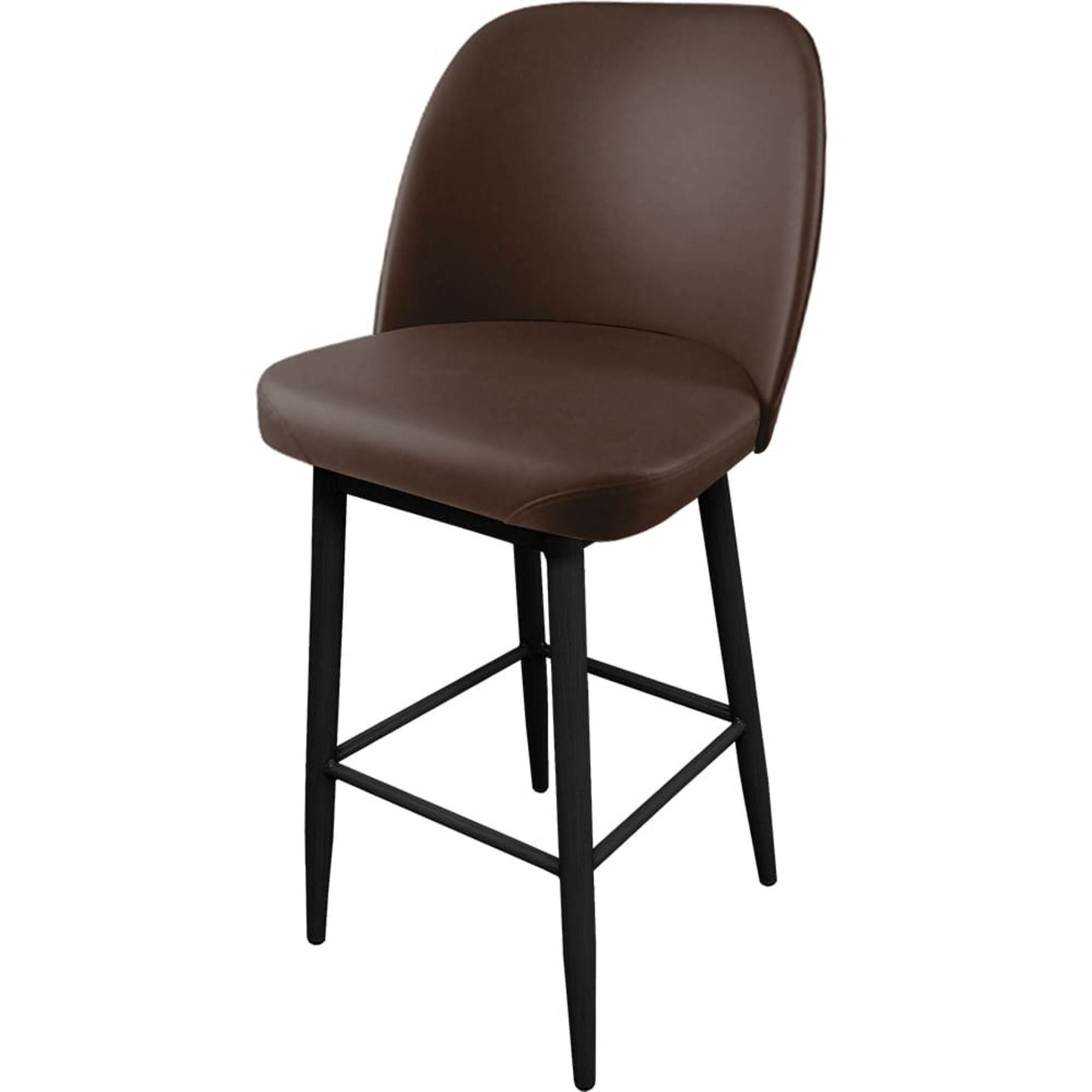 Amata barstool with standard bucket, black frame and espresso vinyl seat
