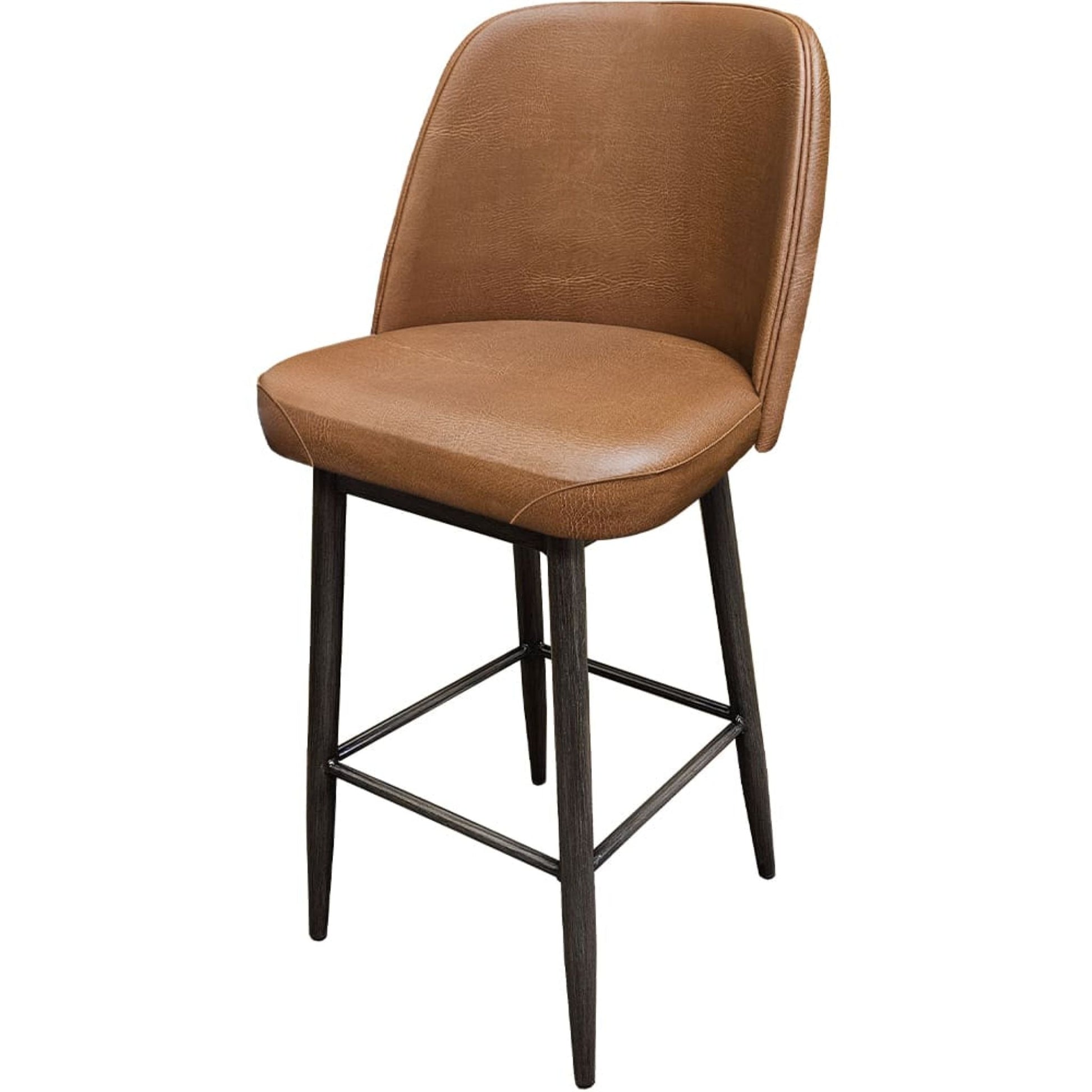 Amata barstool with standard bucket, driftwood frame and buckskin vinyl seat