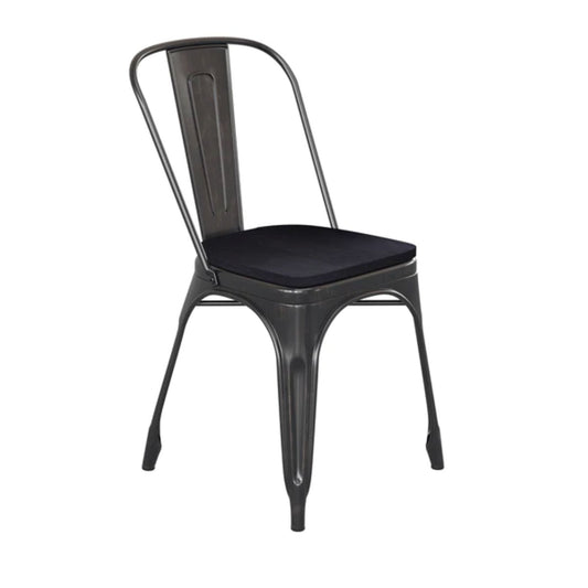 Antique gold and black stackable metal bistro chair with durable polystyrene seat for indoor or outdoor use