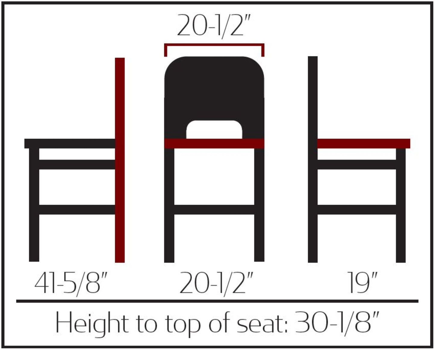 Diagram showing dimensions of a chair with measurements in inches.