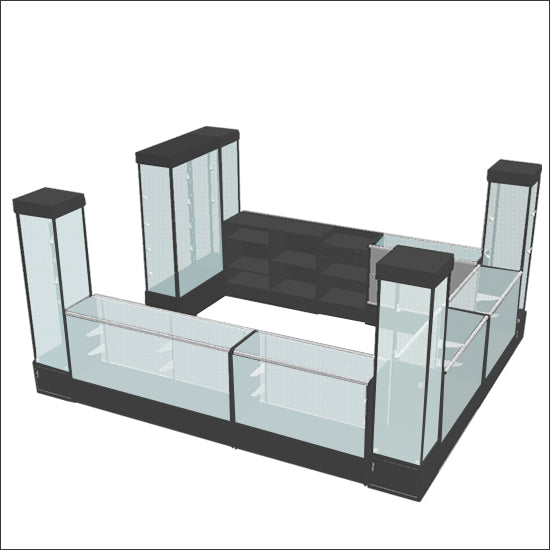 Economy Kiosk - Towers and Showcases Combo Unit In Black - 1