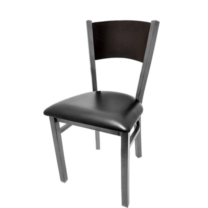 Dining chair with black stain seat back and black vinyl seat.