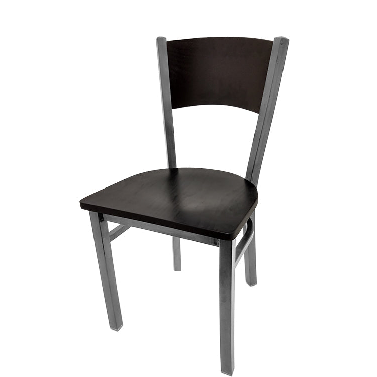 Dining chair with black stain seat back and black stain solid wood seat.