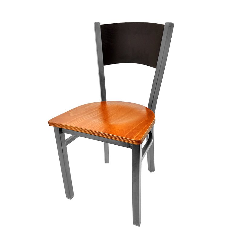 Dining chair with black stain seat back and cherry stain solid wood seat