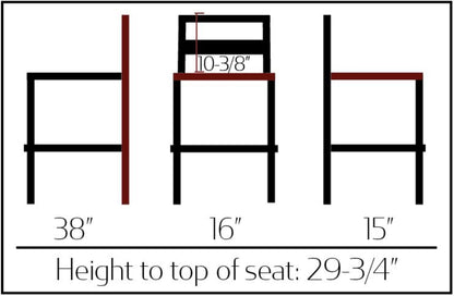 dimensions for Contemporary black steel outdoor barstool with lower back design and tubular frame