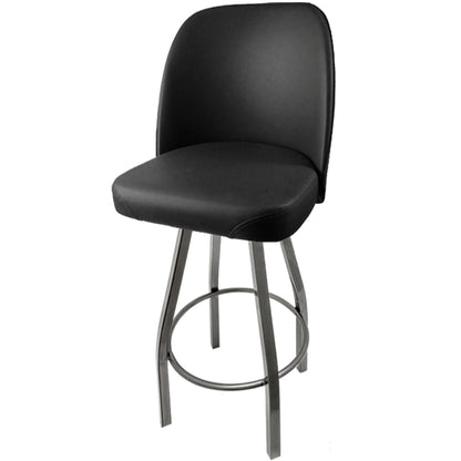 Standard bucket barstool with clear coat swivel frame and black vinyl seat