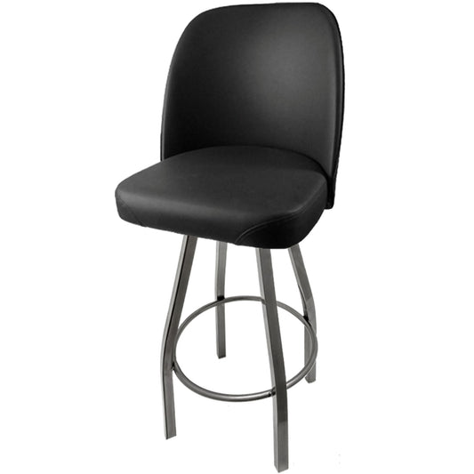 Standard bucket barstool with clear coat swivel frame and black vinyl seat