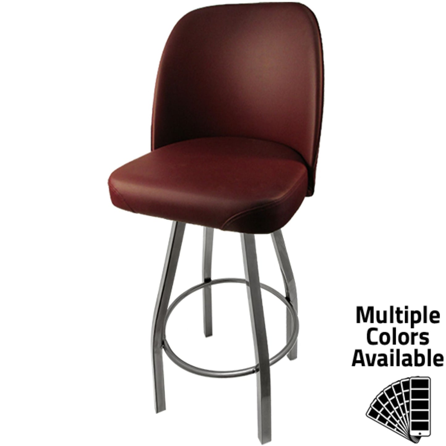 Standard bucket barstool with clear coat swivel frame and espresso vinyl seat