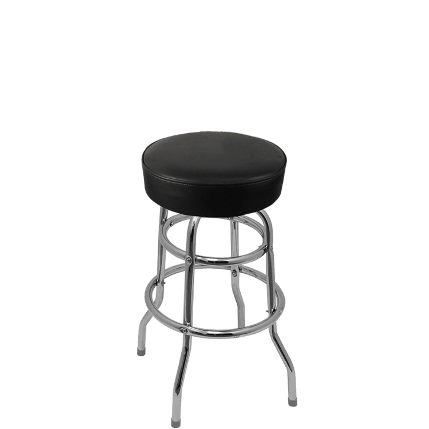 Standard button top barstool with chrome swivel frame and black vinyl seat