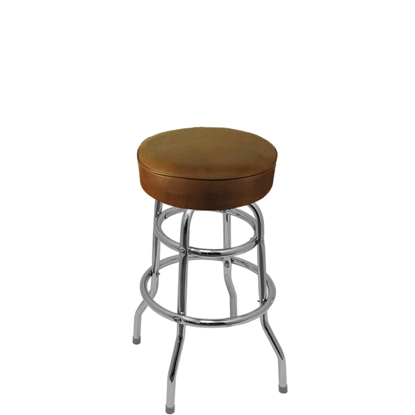 Standard button top barstool with chrome swivel frame and buckskin vinyl seat