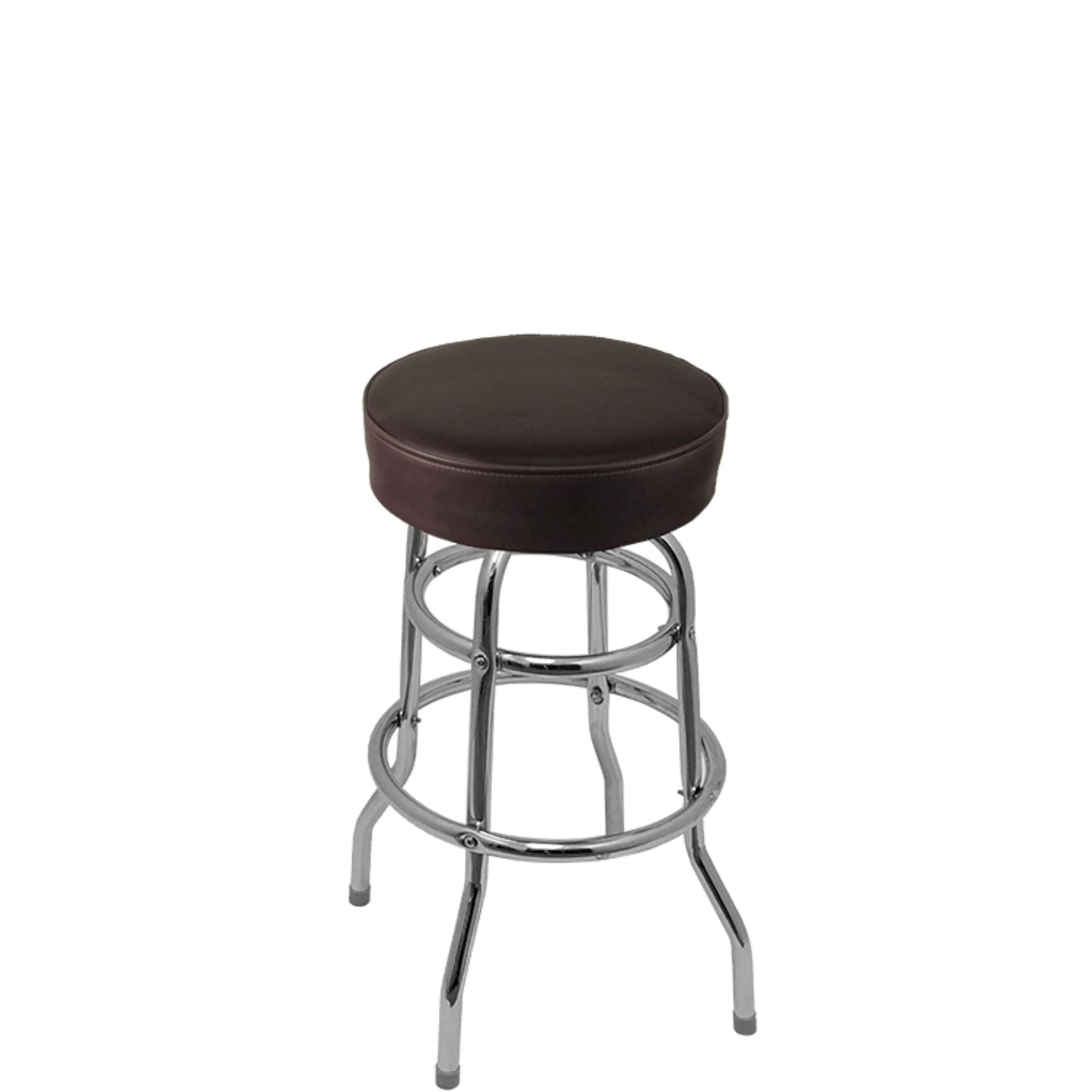 Standard button top barstool with chrome swivel frame and espresso vinyl seat