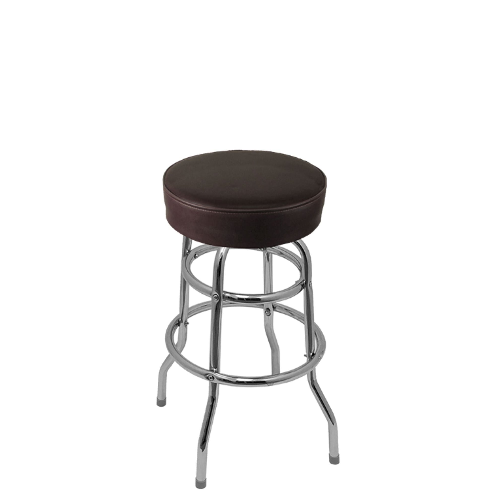 Standard button top barstool with chrome swivel frame and espresso vinyl seat
