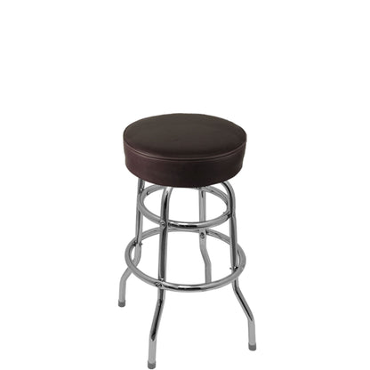Standard button top barstool with chrome swivel frame and espresso vinyl seat