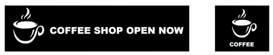 Vinyl banner displaying the words “Coffee Shop Open Now” with bold, high-resolution graphics, printed on durable PVC material for indoor or outdoor café and restaurant promotion.