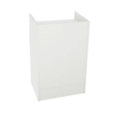 Front view of the Economy Cash Register Stand in a white finish, showing the flat register surface and simple, compact POS design.