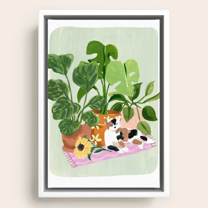 Cat and Plants Still Life Framed