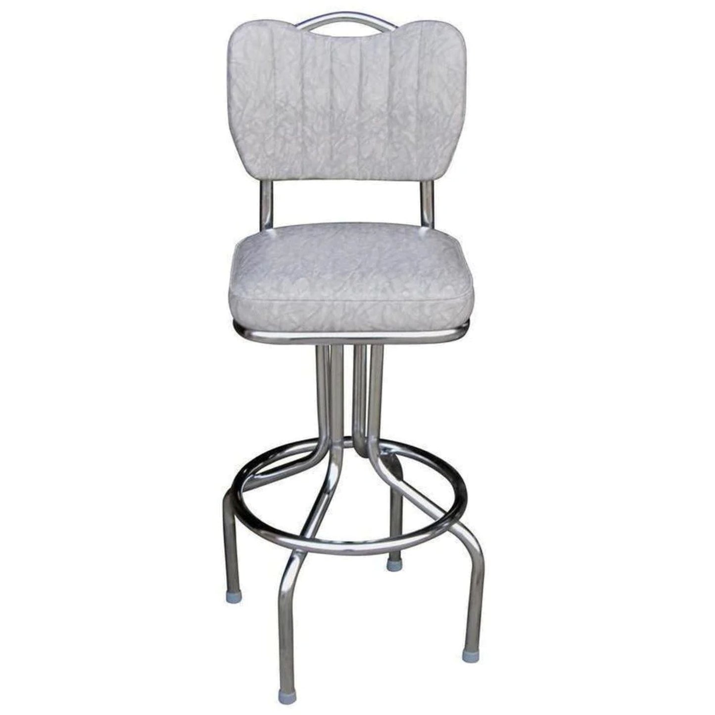 Vintage white vinyl bar stool with padded seat and chrome metal frame