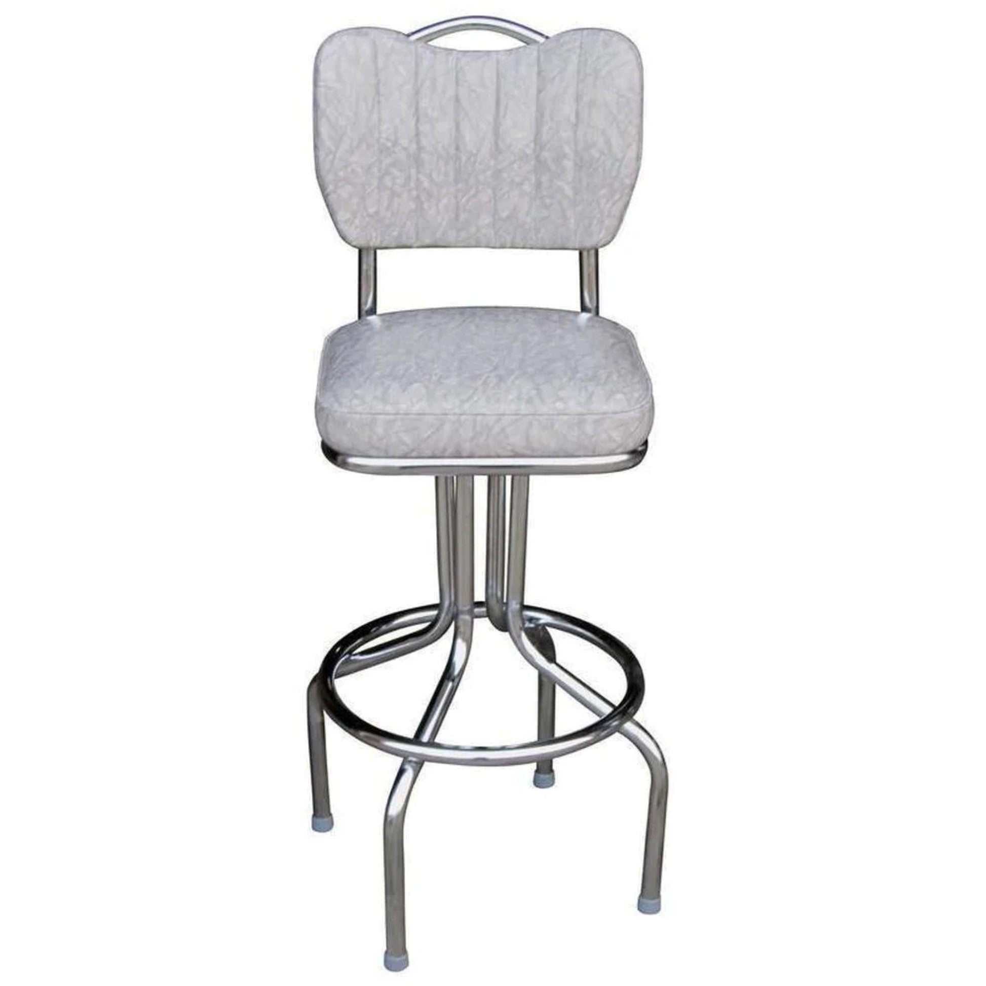 Vintage white vinyl bar stool with padded seat and chrome metal frame