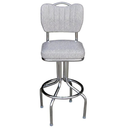 Vintage white vinyl bar stool with padded seat and chrome metal frame