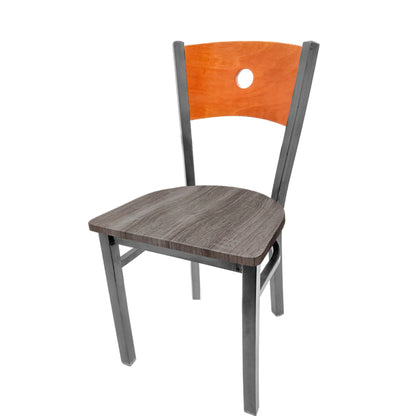 Dining chair with cherry wood back and barnwood seat.